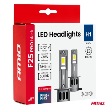 Żarówki samochodowe LED seria F25 PRO BLACK FULL CANBUS H1 68W 12V 24V AMIO-04717
