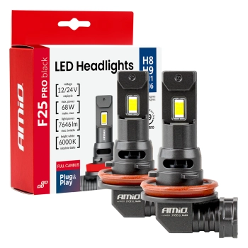 Żarówki samochodowe LED seria F25 PRO BLACK FULL CANBUS H8 H9 H11 H16 68W 12V 24V AMIO-04721