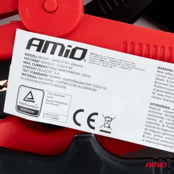 Kable przewody rozruchowe 220A 3m TÜV AMIO-04593