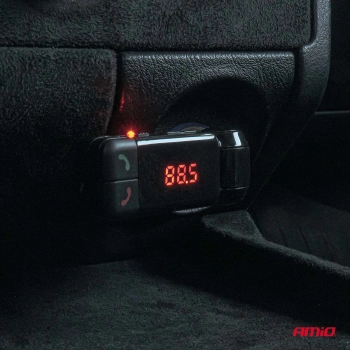 Transmiter samochodowy FM składany 2×USB-A 12V 24V AMIO-04650