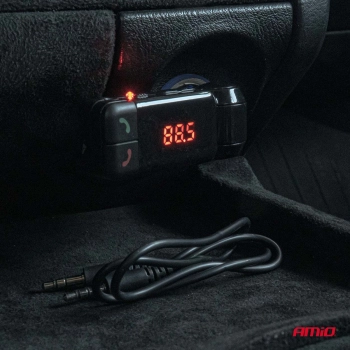 Transmiter samochodowy FM składany 2×USB-A 12V 24V AMIO-04650