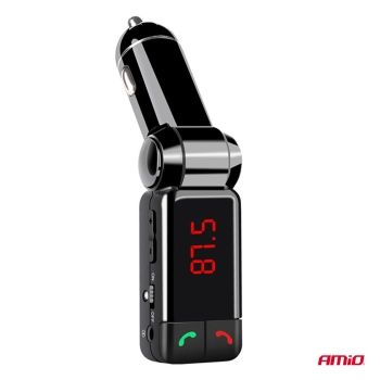 Transmiter samochodowy FM składany 2×USB-A 12V 24V AMIO-04650