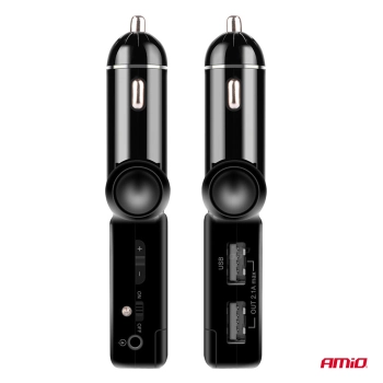 Transmiter samochodowy FM składany 2×USB-A 12V 24V AMIO-04650
