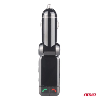 Transmiter samochodowy FM składany 2×USB-A 12V 24V AMIO-04650