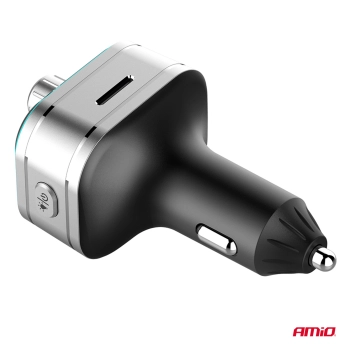 Transmiter samochodowy FM 2×USB-A 1×USB-C microSD 12V 24V AMIO-04652