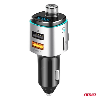 Transmiter samochodowy FM 2×USB-A microSD 12V 24V AMIO-04654