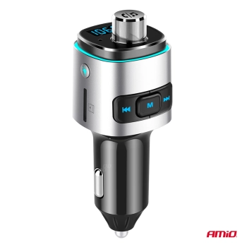 Transmiter samochodowy FM 2×USB-A microSD 12V 24V AMIO-04654