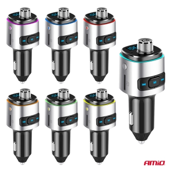 Transmiter samochodowy FM 2×USB-A microSD 12V 24V AMIO-04654
