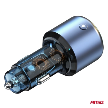 Transmiter samochodowy FM 1×USB-A 1×USB-C 12V 24V AMIO-04655