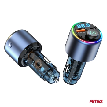 Transmiter samochodowy FM 1×USB-A 1×USB-C 12V 24V AMIO-04655