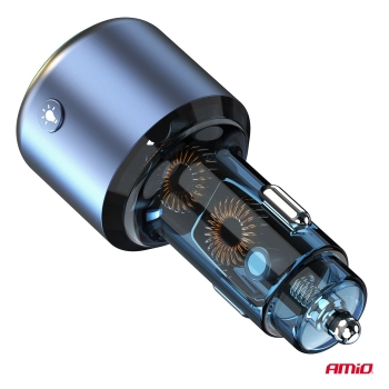 Transmiter samochodowy FM 1×USB-A 1×USB-C 12V 24V AMIO-04655