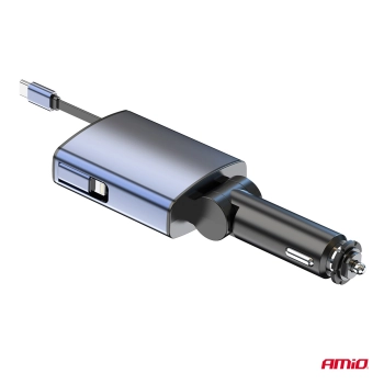 Transmiter samochodowy FM 1×USB-A 1×USB-C 12V 24V AMIO-04656