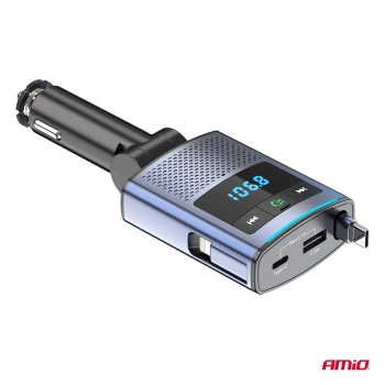 Transmiter samochodowy FM 1×USB-A 1×USB-C 12V 24V AMIO-04656