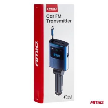 Transmiter samochodowy FM 1×USB-A 1×USB-C 12V 24V AMIO-04656