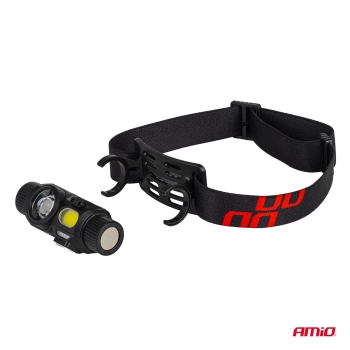 Latarka czołowa akumulatorowa z czujnikiem ruchu XPG+COB 1200mAh (BATT) AMIO-04662