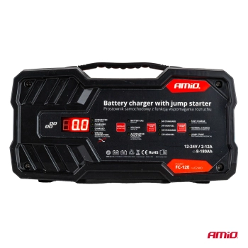 Prostownik z funkcją rozruchu ładowarka do akumulatora 12V 24V max 12A boost 75A 12V AMIO-02400