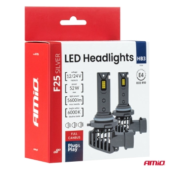 Żarówki samochodowe LED F25 SILVER FULL CANBUS 52W HB3 9005 12V 24V AMIO-04706