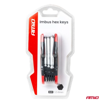 Klucze imbusowe HEX z kulką składane IMBUS 8szt. CRV AMIO-04788