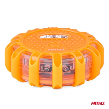 Samochodowa lampa awaryjna akumulatorowa z funkcją latarki LED 12SMD+3SMD 650mAh (BATT) światło czerwone AMIO-04673