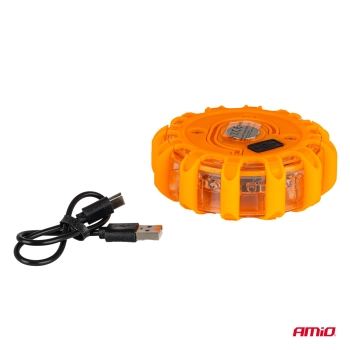 Samochodowa lampa awaryjna akumulatorowa z funkcją latarki LED 12SMD+3SMD 650mAh (BATT) światło czerwone AMIO-04673
