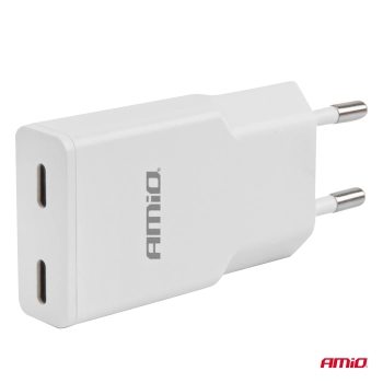 Ładowarka sieciowa 230V 30W GaN 2xUSB-C AMIO-04839