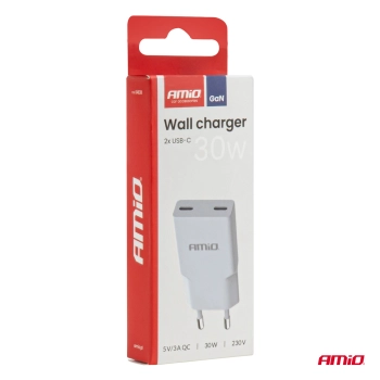 Ładowarka sieciowa 230V 30W GaN 2xUSB-C AMIO-04839