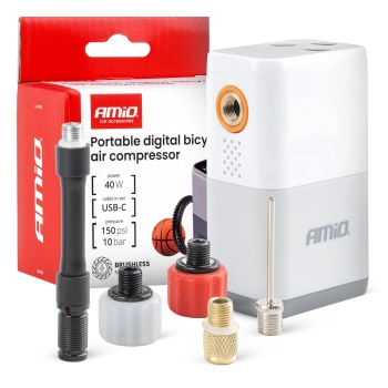 Mini kompresor rowerowy bezprzewodowy bezszczotkowy z wyświetlaczem LED 40W USB-C AMIO-04946
