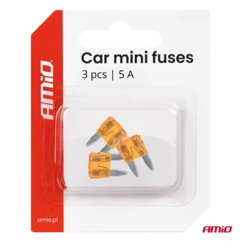 Bezpieczniki samochodowe płytkowe mini 3szt. 5A AMIO-05096