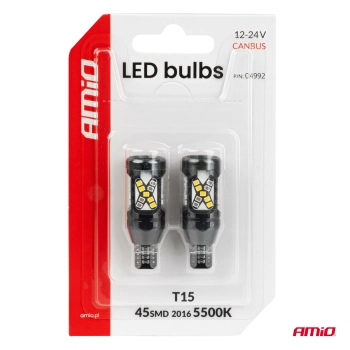 Żarówki LED CANBUS W16W T15 2016 45SMD białe 12V 24V AMIO-04992