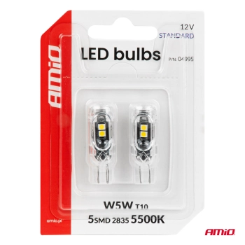 Żarówki LED STANDARD W5W T10 2835 5SMD białe 12V AMIO-04995