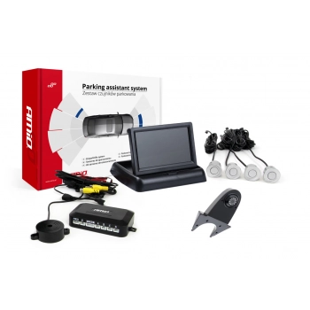 Zestaw czujników parkowania TFT02 4,3" z kamerą HD-502-IR 4 sensory srebrne