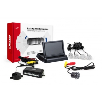 Zestaw czujników parkowania TFT02 4,3" z kamerą HD-308-LED 4 sensory srebrne