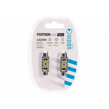 Żarówka VISION Festoon SV8.5 41 mm 12/24V 12x 2016 SMD LED, CANBUS, biała, 2 szt.