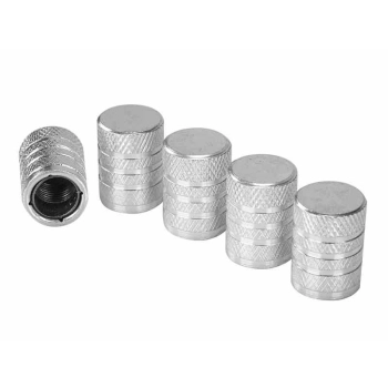 Nakrętki na wentyle, aluminiowe z gwintowanym wkładem z tworzywa, 5 szt., srebrne