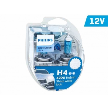 Żarówki PHILIPS H4 12V 60/55W P43t + W5W 12V W21x9,5d WhiteVision ultra 4200K
