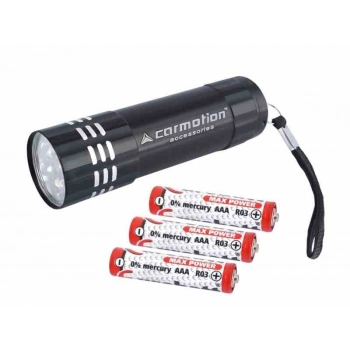 Latarka aluminiowa 9 LED, ekspozytor 24 szt., baterie w zestawie