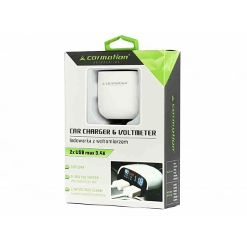 Ładowarka 2x USB 3.4A max + woltomierz 8-30V z alarmem niskiego napięcia