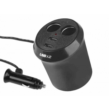Rozgałęziacz zapalniczki "Kubek" 12/24V podwójny, 2 USB 1000 mA