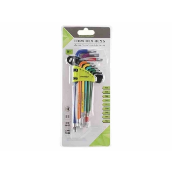 Klucze trzpieniowe otworowe 230 mm do śrub TORX, T10 - T50, 9 szt., kolorowe