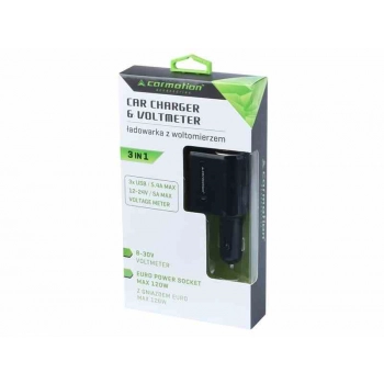 Ładowarka 3x USB, 5A Max z woltomierzem 8-30V i gniazdem EURO max 120W
