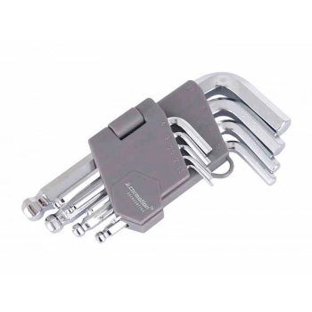 Klucze imbusowe kuliste, 130 mm, rozmiary 1,5 - 10 mm, 9 szt.