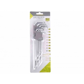 Klucze trzpieniowe otworowe 230 mm do śrub TORX, T10 - T50, 9 szt.