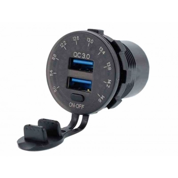 Ładowarka do zabudowy USB QC3.0 + USB 6A z woltomierzem i włącznikiem mechanicznym