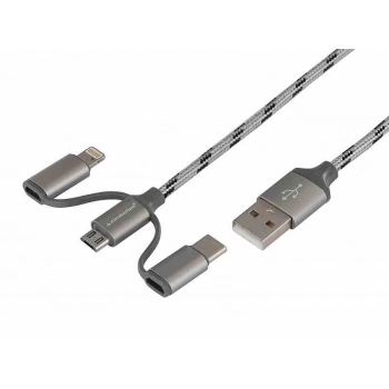 Kabel do ładowania i synchronizacji 120 cm, 3w1: USB > micro USB + Lightning + USB-C