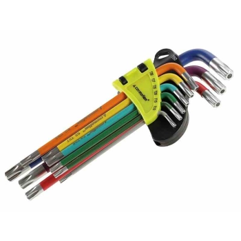 Klucze trzpieniowe otworowe 230 mm do śrub TORX, T10 - T50, 9 szt., kolorowe
