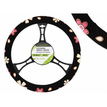 Pokrowiec na kierownicę piankowy 37-39cm "M", czarny z motywem kwiatowym