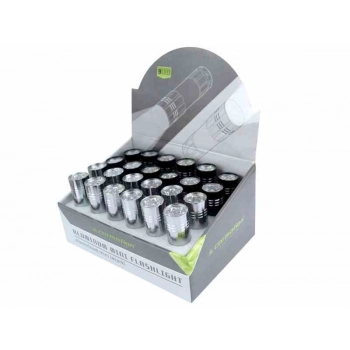 Latarka aluminiowa 9 LED, ekspozytor 24 szt., baterie w zestawie