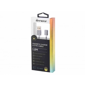 Kabel do ładowania i synchronizacji, w oplocie nylonowym, 120 cm, USB > magnes neodymowy