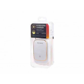 Ładowarka sieciowa 4x USB 4.4A z dotykową lampką LED + adaptery - wtyczki do gniazd EU, UK i USA