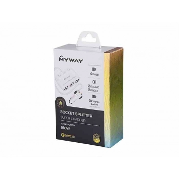 Rozgałęziacz zapalniczki 12/24V potrójny z włącznikami + 2x USB QC3.0 + 2x USB 3.6A, kabel 120 cm